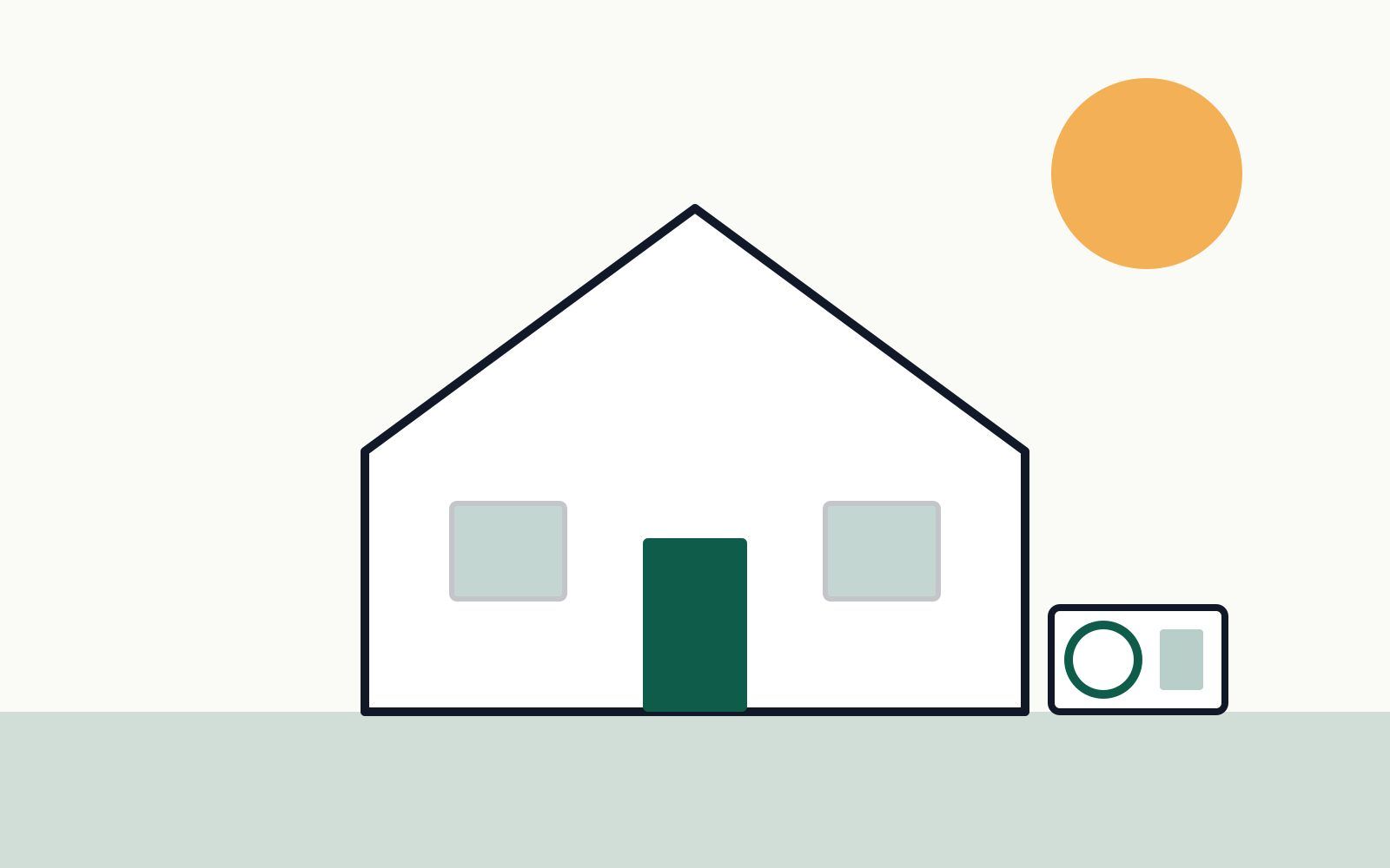 Illustratie van een woning met een warmtepomp-buitenunit